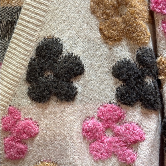 BiBi Fuzzy Textured Relaxed Cozy Cardigan in Cream, Pink, Grey -NWOT-Sz XL - Picture 2 of 9